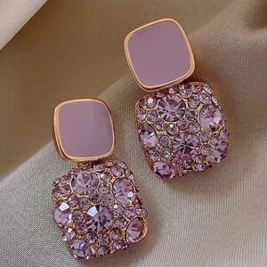 2 LEFT! Purple Rhinestone Square Hoop Earring